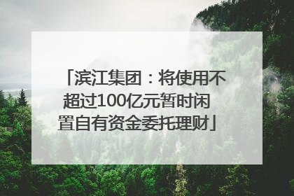 滨江集团：将使用不超过100亿元暂时闲置自有资金委托理财
