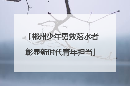 郴州少年勇救落水者 彰显新时代青年担当